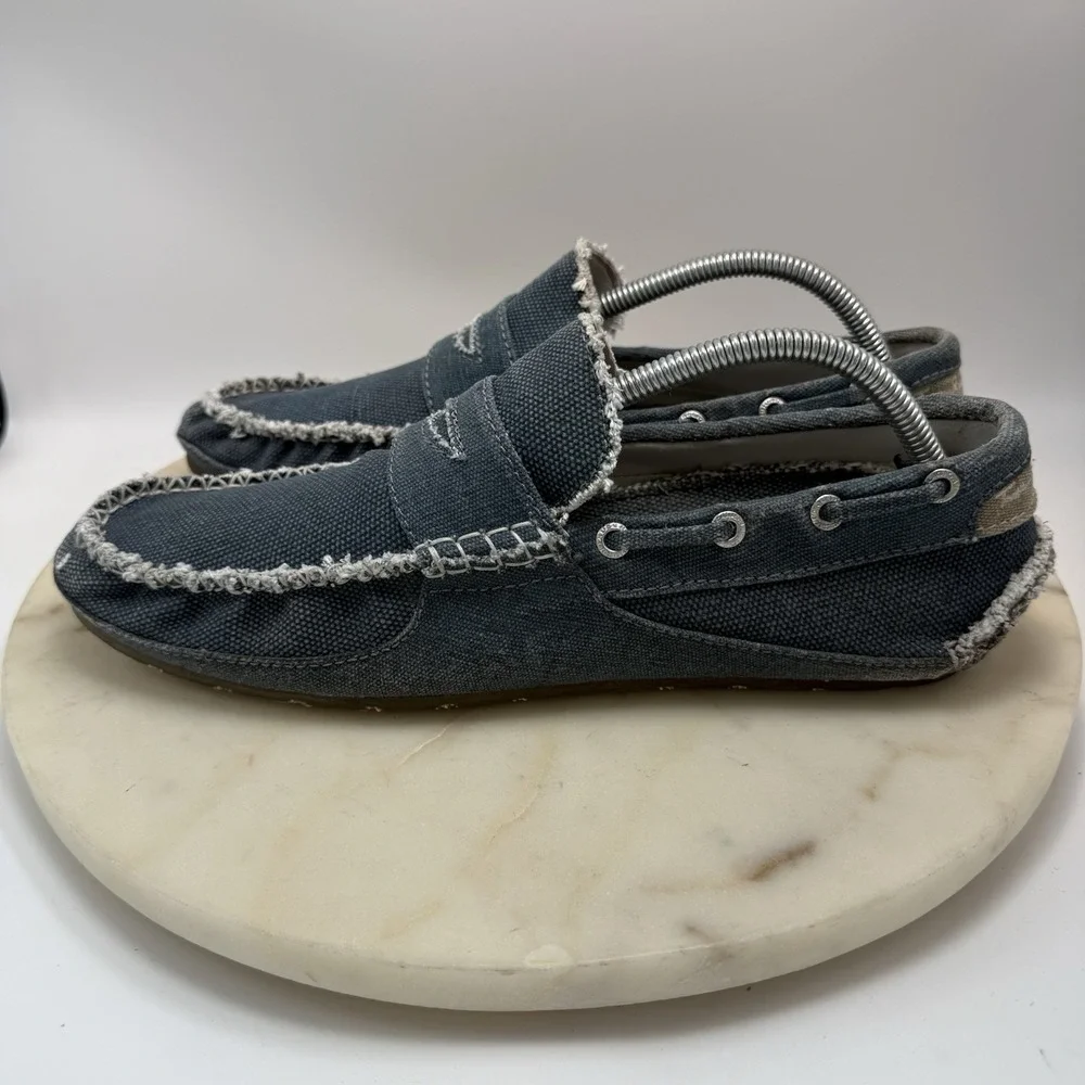 True Religion Mens Slip On Loafers Size US 10 Blue Distressed Canvas Textile